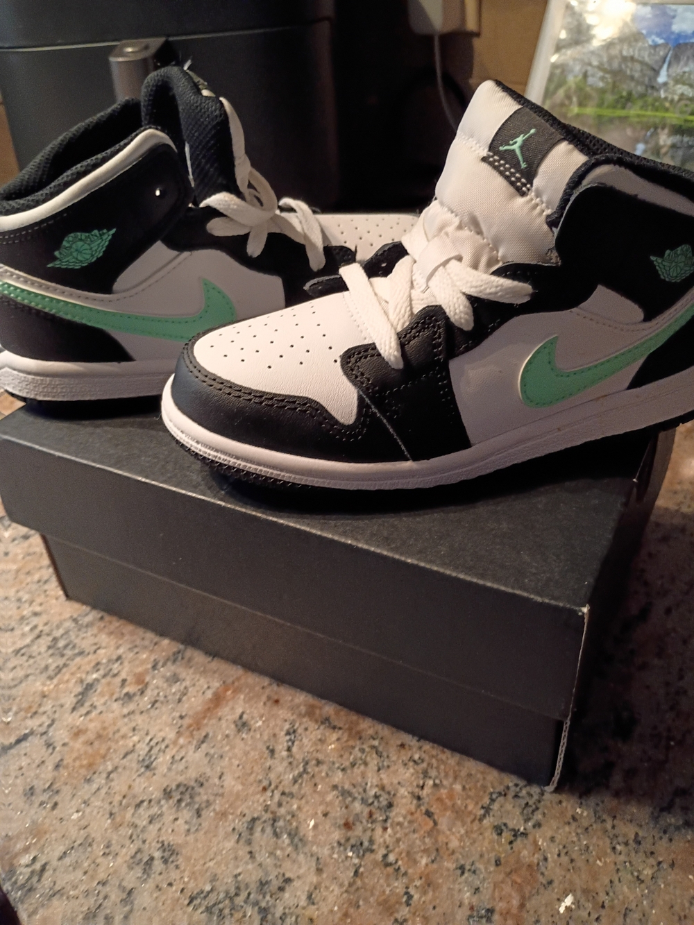 Nike Kids' Air Jordan Mid-Top Sneakers in White, Black & Mint